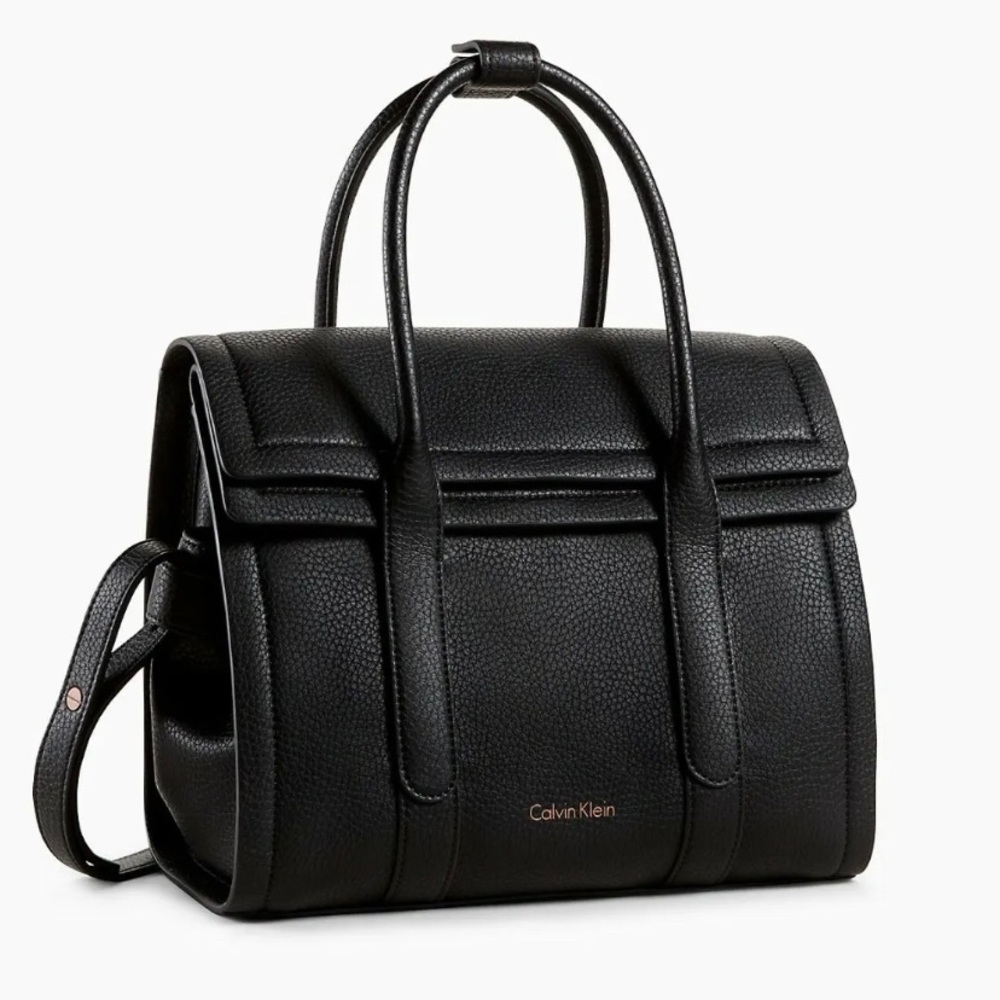 CALVIN KLEIN BLACK PEBBLE FOLDOVER CITY SATCHEL-NWT